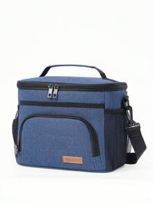 1pc Large Capacity 9L Insulated Lunch Bag, Polyester Fiber Waterproof Leakproof Soft Material Adult Lunch Portable Cooler Box With Zipper, Adjustable Shoulder Strap For Office And Picnic, Multicolor Reusable Lunch Box For Office, Work, School, Picnic, Beach, Leakproof Freezable Cooler Bag With Handle