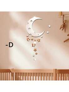 6pcs Acrylic Mirror Wall Sticker New Sun Moon Combo Bedroom Living Room Removable Removable 3D Acrylic Mirror Crystal Moon And Star Wall Decals DIY Home Art Deco Mural Bedroom Room Ceiling Bathroom TV Background Home Decoration Back To School Room Decor School Supplies - Silver - View 5