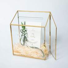 1pc Wedding Card Box With Slot And Lock - 9.5x4.5x11.8 Inches - Gold Glass Envelope Donation Box For Birthday Party Reception - Vintage Centerpiece, Decoration (Glass Box Only) - Vàng - Xem 5