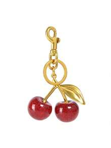 1 件别致樱桃钥匙扣，配闪亮树脂吊坠 - 合金可定制 C 型挂钩扣，适用于女士钱包和包包，是送给家人朋友和情侣的理想礼物，情人节礼物，伴娘礼物 - 紅色 - 查看 5