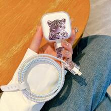 Set da 5 pezzi di manicotti protettivi con fiocco/stampa leopardata per caricabatterie standard britannico da 20W, organizer per cavi, avvolgicavo