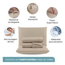 Double Bed Set With Elastic Fitted Sheet, 3 Pieces, 100% Micro Percale, 400 Thread Count, And Pillowcase - Xám - Xem 8