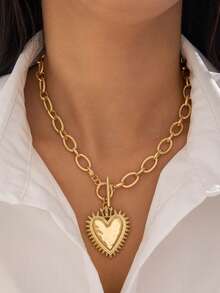 1pc Gold Plated Stainless Steel Chain Virgin Mary Pendant Necklace With Creative Personalized Design, Ins Fashion Punk Sport Hip Hop Unisex Vintage Streetwear Daily Wear Gift For Couples, Commute, Festival, Party - Geometric Mary - View 9