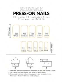 24pcs High-End Salon-Quality Press-On Nails: Mixed Length Gradient, Pink Gradient, Jelly Nails, Glossy Coffin Fake Nails, Blue Gradient 3D Press-On Nails With Butterfly & Pearl 3D Decorations, Solid Color Cat's Eye Press-On Nails, Glitter Fake Nails For Short - 多色 3 - 查看 4