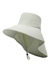 1pc New Neck-Protecting Sun Hat, Women's Sun, Face & UV Protection, Large Brim For Summer, Spring & Autumn Outdoor Bucket Hat, Suitable For Outdoor Sports & Gatherings, Solid Color Casual Polyester Fall