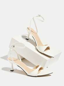 Giày sandal hở mũi đính ngọc trai lấp lánh cho nữ, giày cao gót mũi nhọn thanh lịch có quai chéo ở mắt cá chân, thời trang và gợi cảm cho mùa xuân/hè, thích hợp cho tiệc tùng, hẹn hò, ngoài trời, du lịch, trang phục thường ngày - trắng - Xem 7