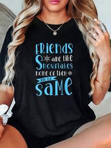 Camiseta divertida de parejas de nueces de pecho para adultos - 100% algodón primavera/otoño, patrón de galleta divertido de copo de nieve de Navidad, camiseta para mujeres - Blanco y Negro - Ver 1