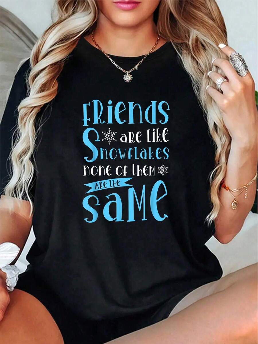 Camiseta divertida de parejas de nueces de pecho para adultos - 100% algodón primavera/otoño, patrón de galleta divertido de copo de nieve de Navidad, camiseta para mujeres - Blanco y Negro - Ver 1