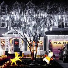 1pc 192LED Meteor Shower Christmas Lights, USB Powered Icicle String Lights, 8 Strings, Available In Blue, White, Multi-Color And Warm White, Suitable For Holidays, Weddings, Parties, Porch, Garden Decor, Christmas Tree Drip Decor, Creating A Charming Ambiance - Multicolor - View 5