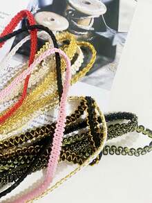 1pc 5 Yards Elegant Gold & Silver Thread Wavy Lace Trim Ribbon, 0.8cm Wide, Apparel, Party, Gift, Home Decor Edging Accessory - Multicolor - View 8