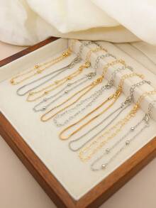 10/5pcs Gold & Silver Minimalist Multi-Element Bracelet Set, Women Jewelry Accessories, Everyday Wear