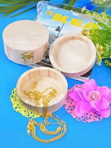 1pcVintage Wooden Jewelry Storage Box With Lid - Decorative Round Wood Container For Gifts, Keepsakes, Trinkets - Elegant Brass Clasp Closure Back To School - Multicolor - View 3