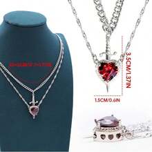 Matching Necklace For Couples Plated Sword And Heart Necklaces Set Dainty Zirconia Chain Pendant Jewelry Gifts For Him And Her - Bạc - Xem 3