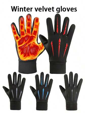 1 Pair Winter Warm Unisex Gloves, Waterproof Windproof Cold-Proof Touch Screen Gloves For Cycling, Riding, Driving, Motorcycle, Running, Outdoor Sports, Thick Thermal Lining, Zipper Pocket For Coins/Keys, Fashionable & Comfortable For Cold Weather