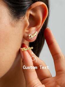 Customized Dog Paw & English Letter Design Stud Earrings For Women, Popular Minimalist Hollow Heart Stainless Steel Earrings