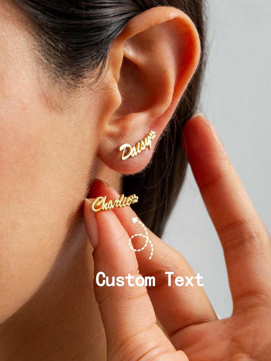 Customized Dog Paw & English Letter Design Stud Earrings For Women, Popular Minimalist Hollow Heart Stainless Steel Earrings