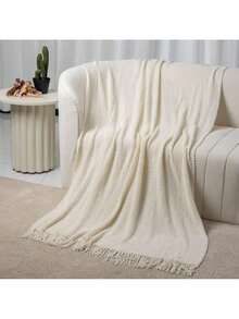 Blanket And Throw Blanket Sofa Blanket Office Nap Air Conditioner Blanket Knitted Yarn Solid Color Small Wool Blanket Bedroom Bedside Towel - trắng - Xem 4