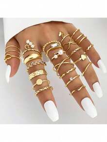 22pcs Vintage Gold Silver Ring Set For Women Finger Ring Set Female Jewelry Fashion Accessories Jewelry Gift - CG0198 - View 4