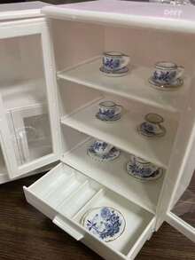 Juego de té vintage de 15 piezas con tetera, taza, plato y vajilla de cerámica blanca miniatura, modelo de casa, decoración de habitación, muebles para muñecas BJD/móviles y fotografía