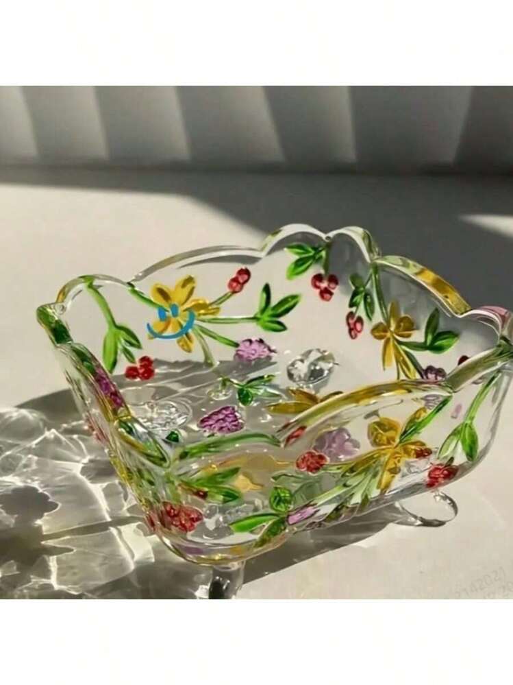 [Vintage Glass Candy Bowl] Handmade Vintage Style Glass Candy Bowl | Floral Pattern, European Style, Suitable As Desktop Storage Box Or Ashtray, Perfect For Dining Room And Living Room - Multicolor - View 1