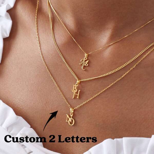 Custom Dainty Initial Necklace | Layered Letter Necklace | Personalized Monogram Jewelry | Custom Name Charm | Gift For Her | Minimalist Jewelry Personalized Gifts, Anniversary Gift, Christmas Gift, Gold, Stylish, Colorful, Vintage, Unisex, Hipster, Simple, Casual, Custom, Personalized, Unique, Ideal Gifts For Him, Ideal Gifts For Her