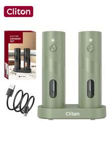CLITON 电动盐和胡椒研磨器 - 单包装/双包装可选，电池供电/可充电可选 - 自动研磨，带 LED 灯，单手操作，充电底座带灯 - 圣诞派对、感恩节晚餐、新年庆祝活动和节日聚会的必备品 - 彩色 - 查看 10