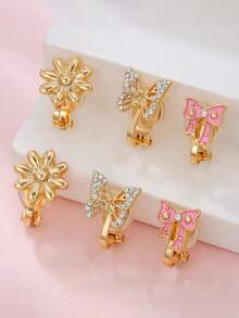 6piece Teen New Pink Princess Oil Drop Butterfly Ear Clip Super Cute Earrings - Multicolor - View 5