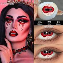 EYESHARE 1 对万圣节眼镜恶魔白眼彩色隐形眼镜适用于角色扮演和化妆眼镜年度一次性动漫镜片适用于派对，14.5 毫米 - 惡魔 - 查看 4