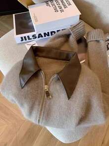 Vera Lane 女士秋冬韩版复古PU领街头风波西米亚朋克双向拉链羊毛外套圣诞毛衣新年感恩节穿搭