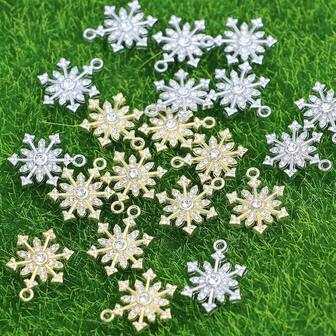15Pcs Gold Plated Crystal Xmas Christmas Snowflake Charm Pendant For Jewelry Making Bracelet Necklace DIY Accessories Craft Findings