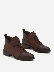 Classic Lace-Up Flat Ankle Boots - Women's Casual Winter Boots - Brown - View 5