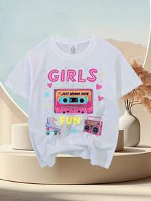 Girls Just Wanna Have Fun 80s Classic Retro Vibe Celebration Funny Awesome Graphic Kid T-Shirt Fashion Kid T Shirts Cool Tops Tees For Kid - 白色 - 查看 7