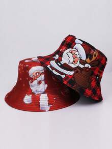 1 Stück Polyester Weihnachtsbaum & Weihnachtsmann Muster umkehrbarer Fischerhut, geeignet für Weihnachtspartys, Feierlichkeiten, unisex warm für den Winter