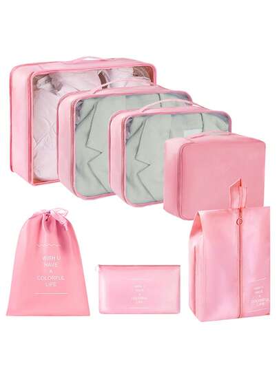 7pcs/Set Travel Packing Cubes Luggage Organizer Bags For Clothes, Shoes, Underwear