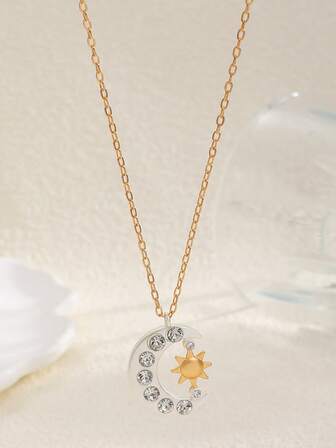 1 pieza Collar colgante minimalista de moda con luna y sol, accesorio para mujeres, adecuado para fiestas, banquetes y festivales