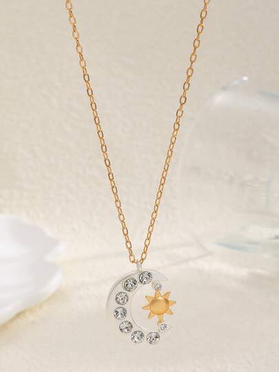 1 件简约时尚月亮和太阳吊坠项链，女士配饰，适合派对、宴会和节日