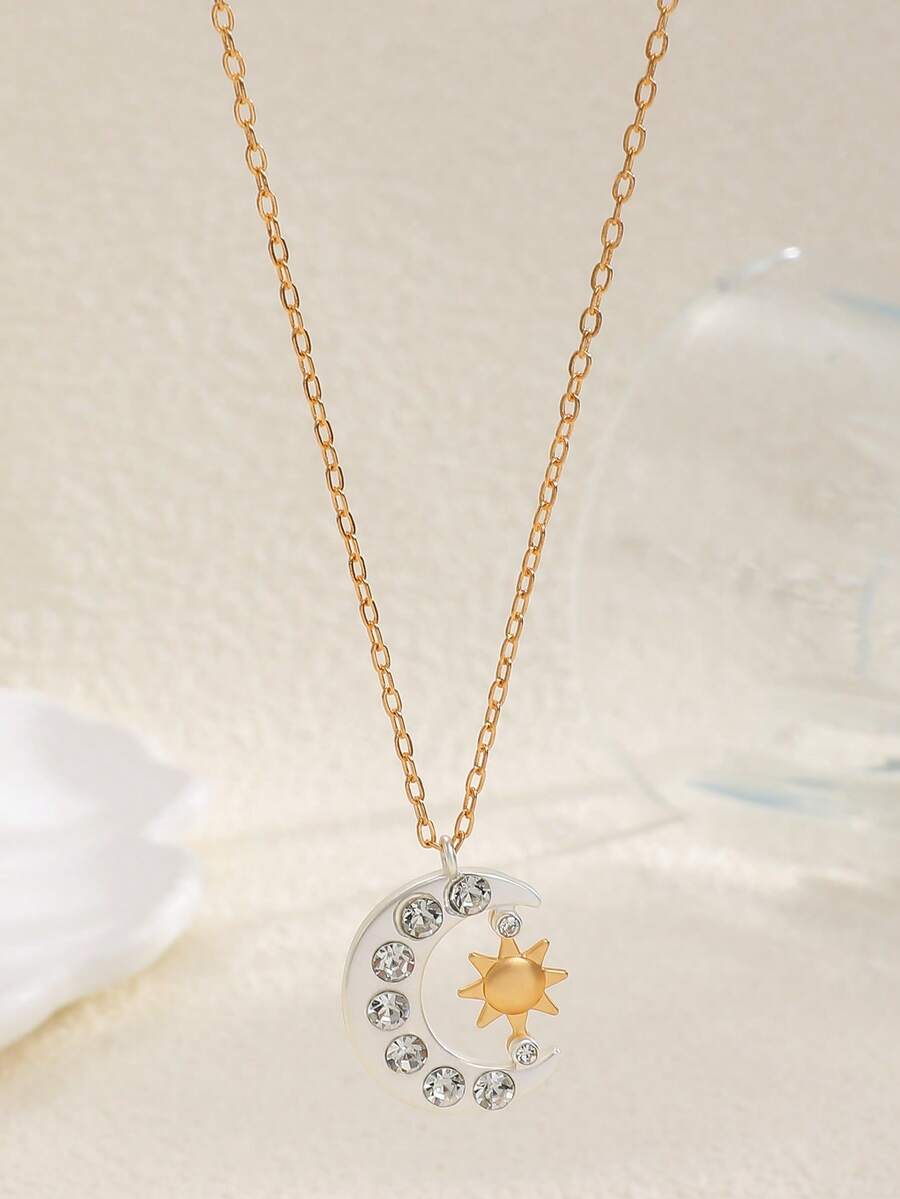 1 件简约时尚月亮和太阳吊坠项链，女士配饰，适合派对、宴会和节日 - 彩色 - 查看 1