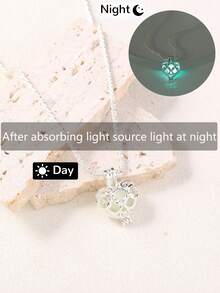1pc Fashionable Silver-Plated Copper Shiny Bling Chain With Glow-In-The-Dark Heart Pendant Necklace, Suitable For Women's Daily, Party, Vacation, And Date Occasions