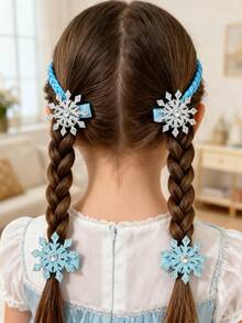 2pcs/Set Girls Elsa Princess Snowflake Hair Clips Set, Suitable For Daily Decoration, Christmas Decoration