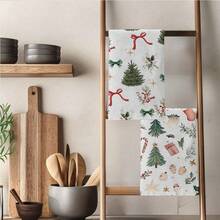 MEMNUN 2 pièces Serviettes de cuisine en microfibre super douces et absorbantes de 15,75 * 23,62 pouces (40 * 60 cm), avec imprimé aquarelle d'arbre de Noël, cadeau de Noël, nœud de bonbon et baie. Convient pour la décoration et les cadeaux de Noël, la cuisine, la cuisson, le thé, le nettoyage, les restaurants et toutes les saisons.