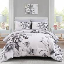 7 Pieces Floral Yellow/Aqua/Navy Blue Floral Comforter Set Queen King Bed In A Bag Botanical Floral Comforter Soft Soft Microfiber Complete Bedding Sets For Fall And Wedding Items,Valentines Day Home Bed Room Decor,Easter Gifts,Mothers Day Gift,All Season - 黑色 - 查看 10