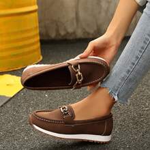 Comfortable Lightweight Women Shoes Slip On Loafers Low Top Round Toe Casual Chain Decorated - Cà phê nâu - Xem 5