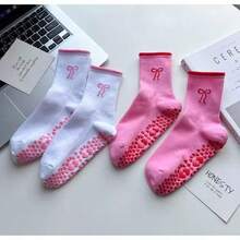 2 Pairs Women's Bowknot Yoga Mid-Calf Socks, Women's Non-Slip Pilates Socks, Ruffle Yoga Socks, Cute Grip Socks - Multicolor - View 16