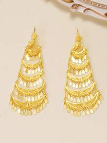 1 Pair Vintage Elegant Long Earrings With Coin & Tassel Pendant, Perfect Gift For Women For Daily, Holiday, Party Wear