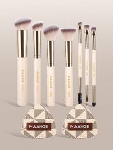 MAANGE 7/8/9/10/20/25件套化妆刷套装，包含腮红刷、粉底刷、眼影刷、睫毛刷、眉刷、唇刷、修容刷、散粉刷、遮瑕刷等。化妆工具套装，化妆刷套装，化妆刷套装，化妆刷套装，全套化妆刷，化妆刷套装，全套化妆工具，化妆刷套装，化妆刷套装，化妆礼盒套装 - 卡其色 - 查看 5