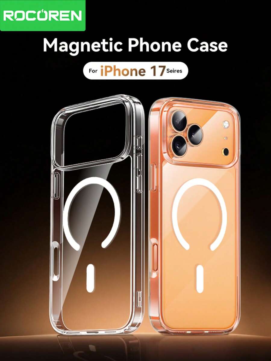 Rocoren Rocoren Magnetic Case Compatible With IPhone 17 Pro Max Plus, Magnetic Wireless Charging Phone Case Compatible With IPhone Lens Protection Impact Resistant Case, Transparent, PC+TPU