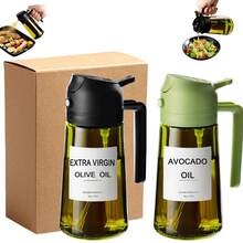 1PC Kitchen Glass Olive Oil Bottles, 2-In-1 Oil Dispenser And Cooking Spray, 16-Ounce High-End Dark Green Glass Oil Bottle, Comes With 6 Stickers, Perfect Cooking Tools For Barbecues, Camping, And Salads. - màu xanh lá - Xem 1