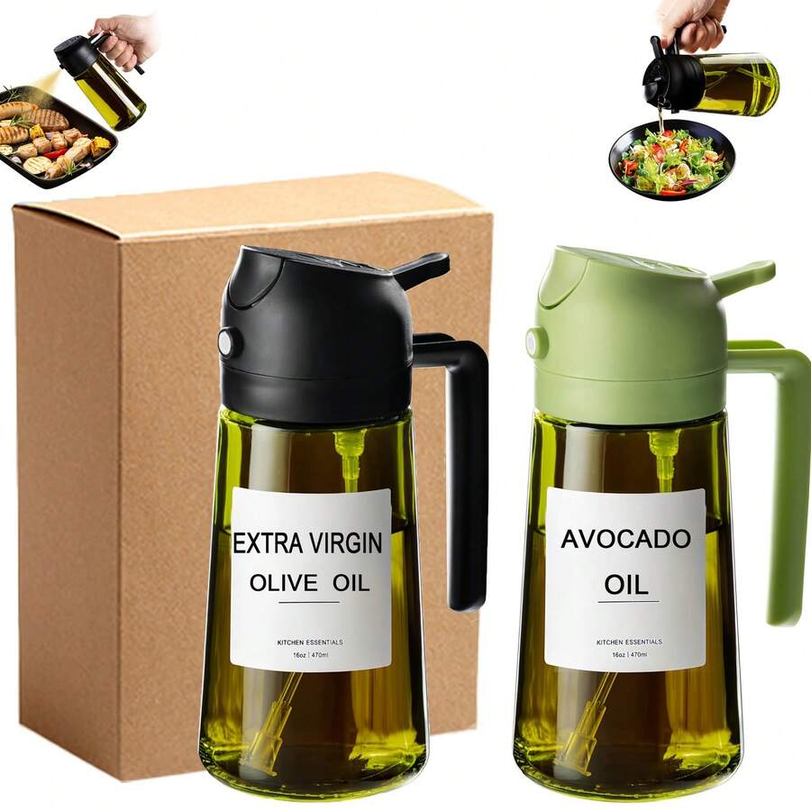 1PC Kitchen Glass Olive Oil Bottles, 2-In-1 Oil Dispenser And Cooking Spray, 16-Ounce High-End Dark Green Glass Oil Bottle, Comes With 6 Stickers, Perfect Cooking Tools For Barbecues, Camping, And Salads. - màu xanh lá - Xem 1