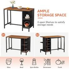 35.43" H Kitchen Island, Kitchen Shelf Bar Table With 5 Open Storage Shelves And Large Worktop, Industrial Butcher Block Island (Stools Not Included) Brown & Black - Brown & Black - View 6