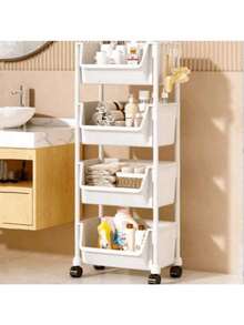 1PC 3/4-Layer Mobile Storage Rack With Wheels, Bathroom Rolling Utility Cart, Portable Bookshelf, Children's Toy Organizer, Simple Bookcase, Snack Storage And Organization, Vanity Cosmetic Gap Storage Rack, Kitchen Utensil Organizer, Multifunctional Plastic Serving Trolley For Home Bathroom, Kitchen, Living Room, Study Room, Suitable For Home Storage, Home Decor, Multifunctional Non-Drilling, Easy Installation (White) - White - View 10